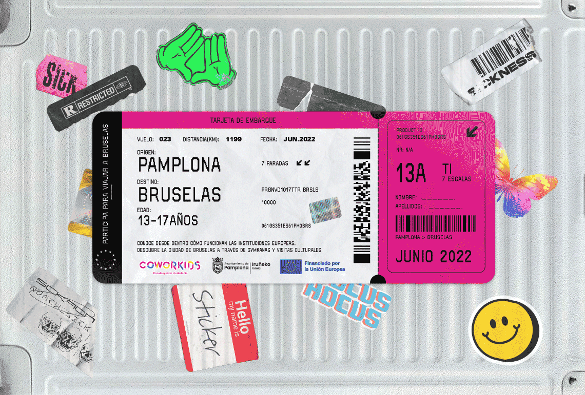 COworkids diseño de folleto promocional en Pamplona para actividades organizadas por ayuntamiento de Pamplona viaje a bruselas diseño gráfico de soportes folletos y trípticos