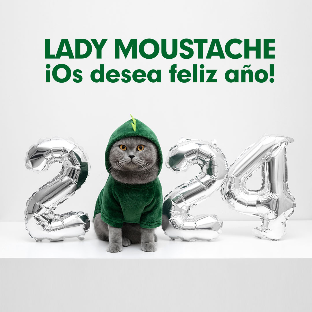 Feliz año nuevo 2024 de Lady Moustache agencia de marketing publicidad y diseño gráfico en Pamplona y Navarra